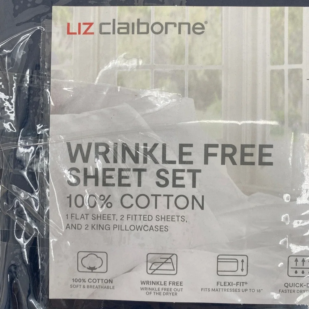 Liz Claiborne Sheet Set Split King Indigo Blue 600TC Cotton Wrinkle Free 5pc